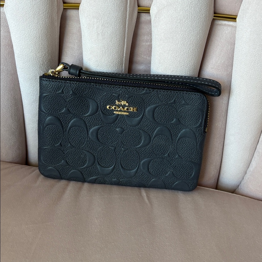 Classy Coach Dark Navy Signature Wristlet Pouch